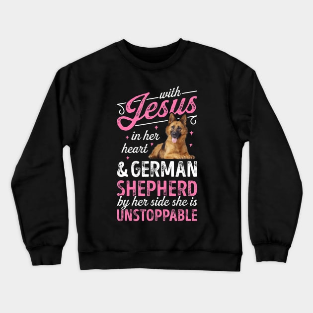 With Jesus In Her Heart And German Shepherd Crewneck Sweatshirt by HaroldKeller